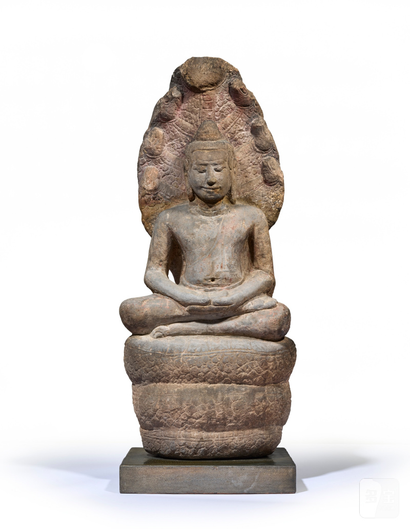 柬埔寨 高棉帝國 巴戎風格 十三世紀 砂岩穆查林陀佛像  CAMBODIA, KHMER PERIOD, BAYON STYLE, 13TH CENTURY